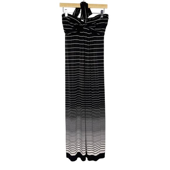 Soma Medium M Black White Striped Halter Neck Maxi Dress Jersey Soft Casual - Picture 1 of 14